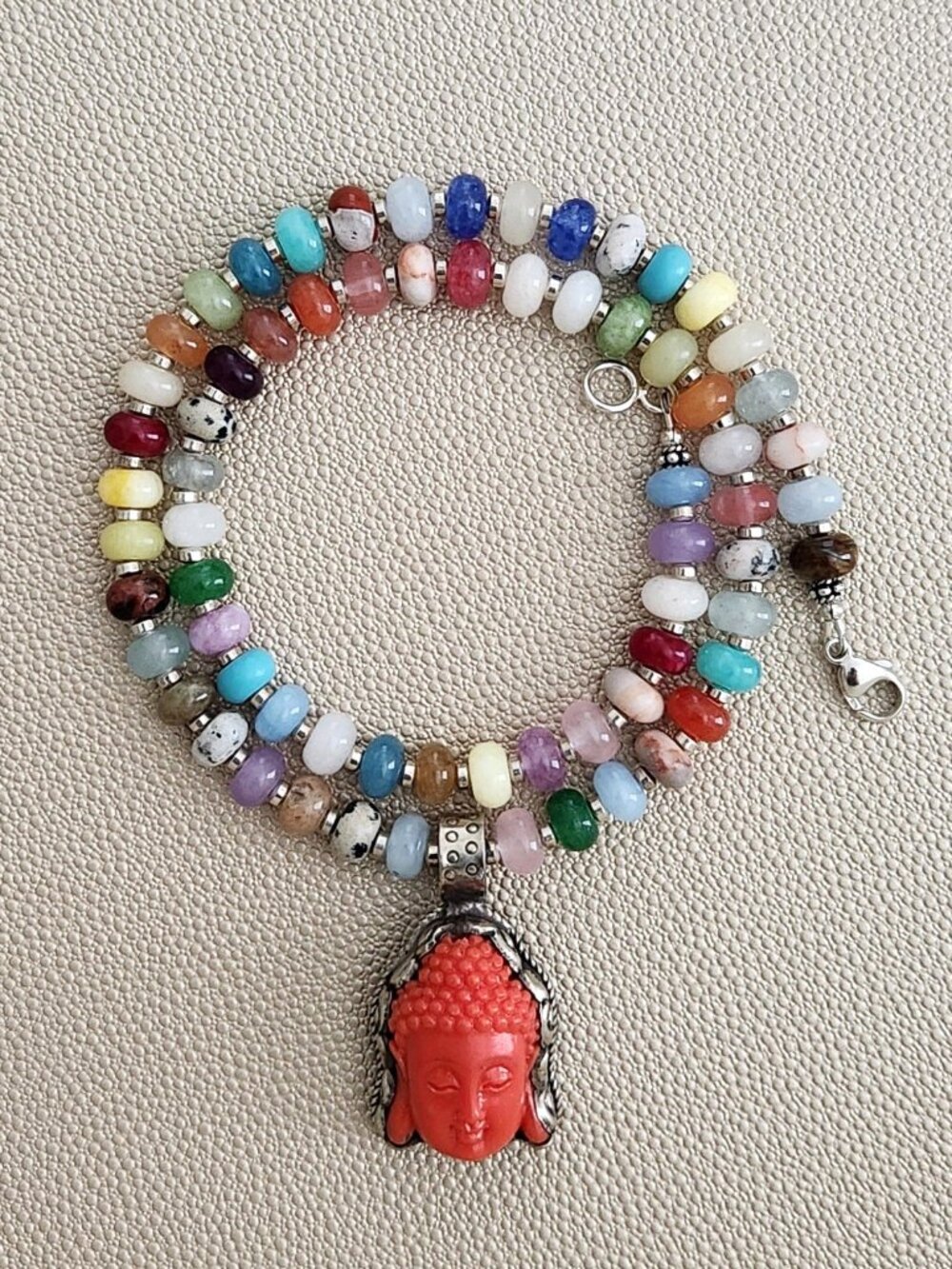 JELLYBEAN COLORED MIXED GEMSTONES W/ BUDDHA PENDANT--20"
